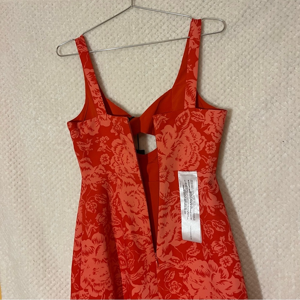 BCBGMaxAzria Floral Cutout Mini Dress Red Combo Sleeveless Peplum Hem Sz 2 NWT - Picture 11 of 12